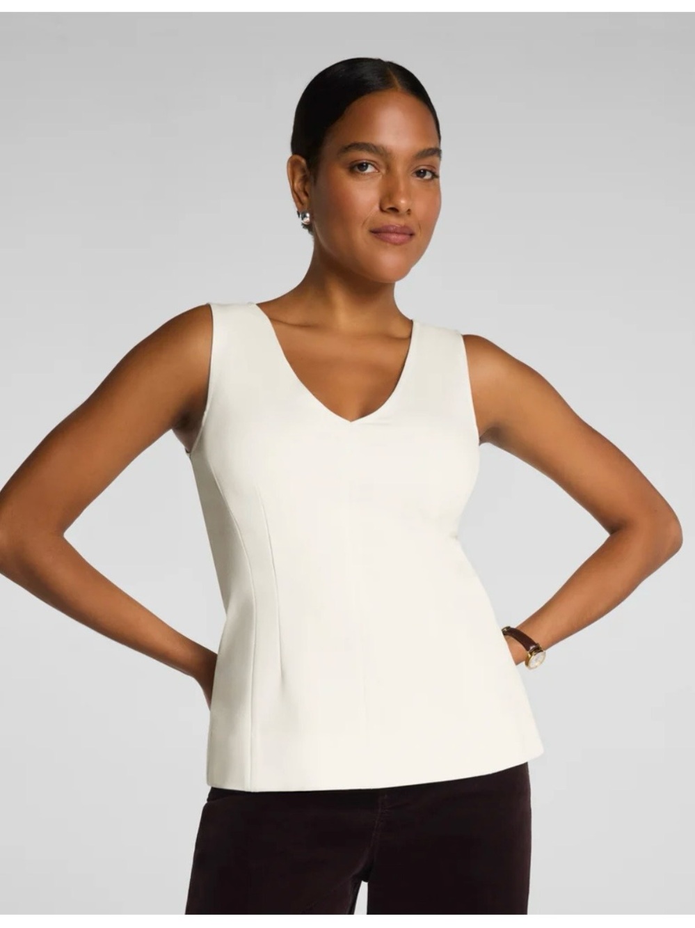 SPANX Cream V-Neck Sleeveless Tank Top